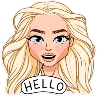 😐 HELLO cześć, powitanie, kobieta, blondynka, kreskówka telegram sticker