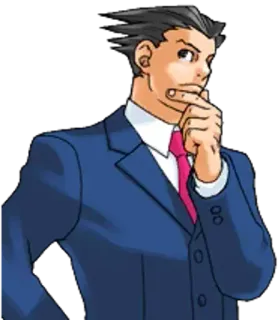 🤔 Phoenix Wright Ace Attorney Phoenix Wright, Ace Attorney, avvocato, legale, pensare, videogioco, personaggio telegram sticker