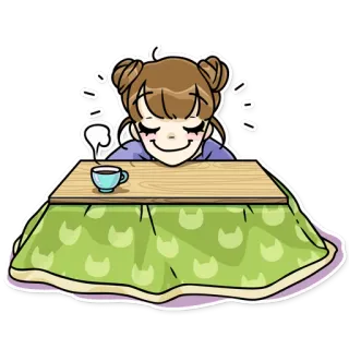 😊 девушка, кофе, чай, каваий, милый, котацу, японский, расслабляющий telegram sticker