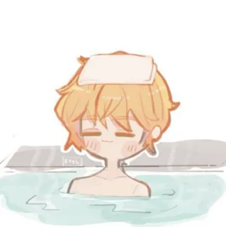 🍡 Anime, Chłopak, Kąpiel, Słodki, Ręcznik, Zrelaksowany telegram sticker