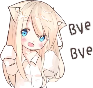 ✋️ BYE BYE fille anime, oreilles de chat, kawaii, au revoir, bye, mignon, coucou whatsapp sticker