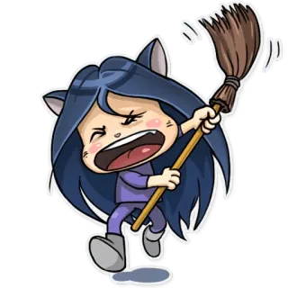 😤 cartoon, cat, angry, broom, cleaning, sweeping whatsapp sticker