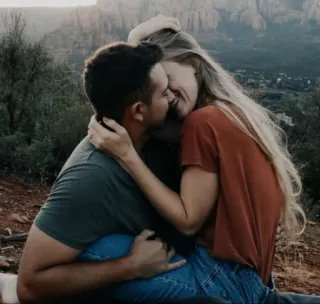 ❤️ pareja, amor, romance, relación, afecto, aire libre, montañas, retrato telegram sticker