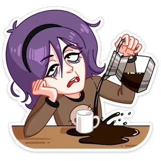☕ müde, Kaffee, verschütten, erschöpft, schläfrig, Cartoon telegram sticker