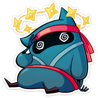 😨 raccoon, ninja, cartoon, dizzy, stars, exhausted, spiral eyes whatsapp sticker