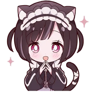 🙏 fille anime, oreilles de chat, mignon, kawaii, maid, paillettes telegram sticker