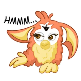 🤔 HMMM... furby, thinking, hmm, meme, orange, cartoon, animal telegram sticker
