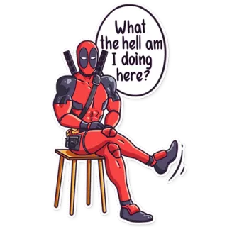 😒 Deadpool What the hell am I doing here? deadpool, marvel, superhero, sitting, character, comic book telegram sticker