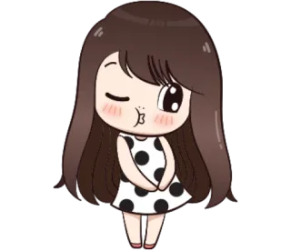 😚 desenho animado, menina, fofa, bolinhas, vestido, piscadela, anime whatsapp sticker