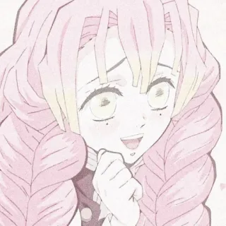 🧺 Mitsuri Kanroji Demon Slayer anime, Demon Slayer, Mitsuri Kanroji, pilier de l'amour, cheveux roses, mignon, souriant telegram sticker