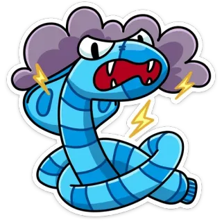😡 змея, злой, шторм, облако, мультфильм, наклейка, синий whatsapp sticker