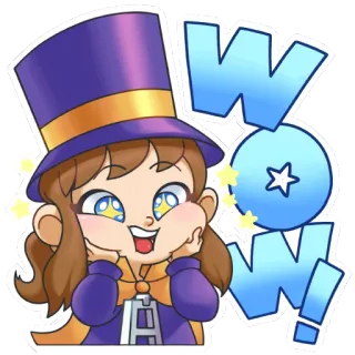 😱 WOW Hat Kid, A Hat in Time, Wow, Emocionado, Sticker, Lindo, Dibujos animados telegram sticker