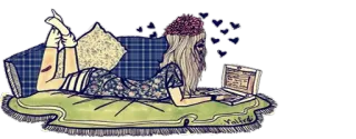 💻 ragazza, laptop, divano, relax, illustrazione, disegno, arte digitale, casa telegram sticker