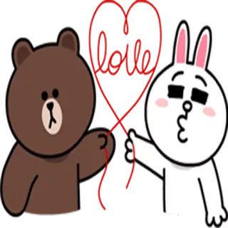 ❤ oso, conejo, hilo rojo, dibujos animados, kawaii, lindo whatsapp sticker
