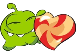🥰 Om Nom Cut the Rope gioco, personaggio, carino, mostro, verde, caramella, cuore telegram sticker