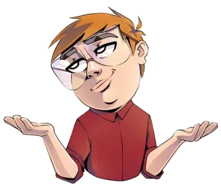 🙃 dessin animé, personne, lunettes, haussement d'épaules, t-shirt rouge whatsapp sticker