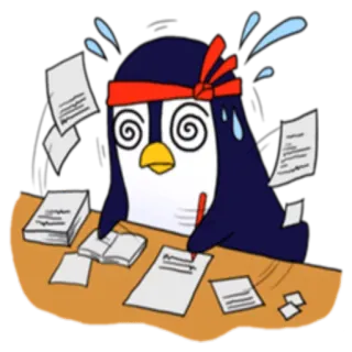 😵 пингвин, в стрессе, студент, учеба, нагрузка, дедлайн, мультфильм telegram sticker