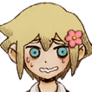 😓 Basil Omori อนิเมะ, วิดีโอเกม, ประหม่า, ผมบลอนด์, ดอกไม้ telegram sticker