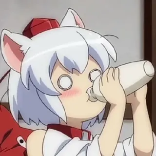 🥴 Аниме, Девушка-кошка, Мультфильм, Милый, Каваий, Бутылка, Пить telegram sticker