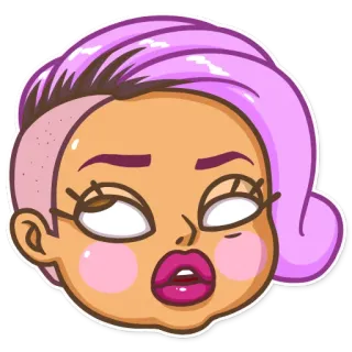 🙄 cartone animato, donna, capelli rosa, faccia, illustrazione, adesivo whatsapp sticker