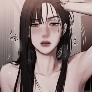 💀 후우.. phụ nữ, phong cách anime, mồ hôi, tắm, manga, cảm xúc, cô gái whatsapp sticker