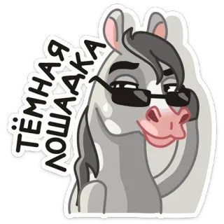 😎 Тёмная лошадка cheval, animal, lunettes de soleil, dessin animé, russe telegram sticker