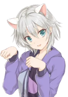😻 Chica anime, Orejas de gato, Sudadera morada, Lindo, Kawaii, Manga, Anime telegram sticker