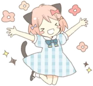 😆 Desenho animado, Anime, Feliz, Menina, Orelhas de gato, Flores telegram sticker