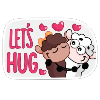😊 LET'S HUG hug, sheep, love, cute, cartoon, affection, friendship whatsapp sticker