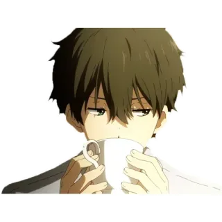 ☕ Anime, Chico, Café, Bebida, Lindo, Ilustración telegram sticker