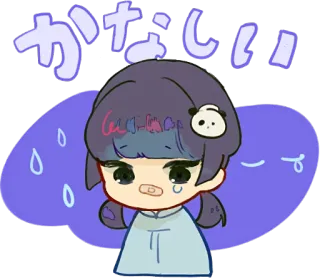 😢 かなしい triste, pleurer, animé, dessin animé, fille, kawaii telegram sticker
