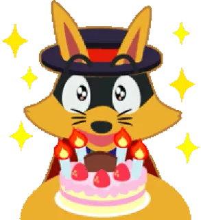 🎂 animal, fox, cartoon, cake, birthday, celebration, dessert, party whatsapp sticker