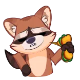 🍔 guaxinim, sanduíche, animal, desenho animado, fofo, lanche, comida, ilustração telegram sticker