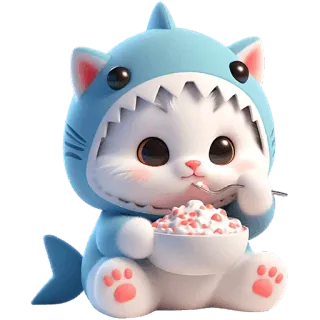 😋 chat, requin, mignon, animal, kawaii, dessin animé, animal de compagnie, chaton telegram sticker