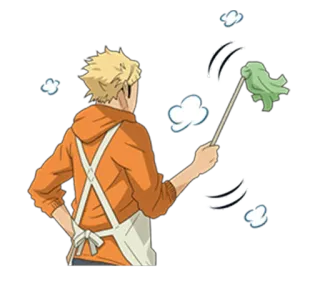 😌 掃除, モップ, ほこり取り, 漫画のキャラクター, 家事, エプロン, 男, 人 telegram sticker
