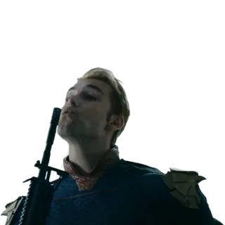 🤤 Homelander The Boys Superheld, Gewehr, Waffe, böse, patriotisch, Soldat telegram sticker