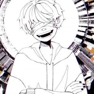😄 anime style, cartoon, character illustration, monochrome, hoodie, smile telegram sticker