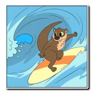 🏄 otter, surfing, wave, cartoon, animal, sea telegram sticker