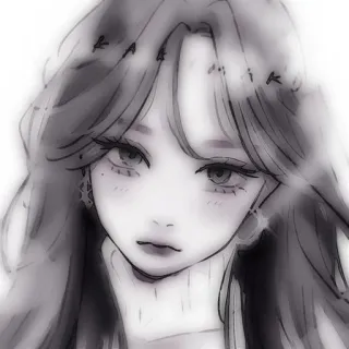 🤨 Anime, Ragazza, Ritratto, Disegno, Schizzo, Femmina, Donna, Illustrazione whatsapp sticker
