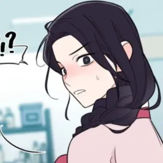 🔖 Hi? mujer, dibujo animado, sonrojo, pregunta, personaje whatsapp sticker