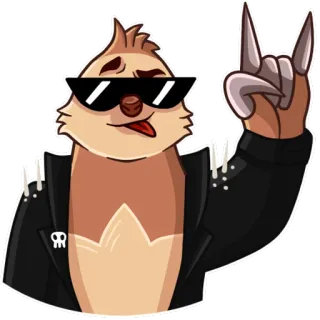 🤘 preguiça, rockeiro, óculos de sol, animal, desenho animado, legal telegram sticker