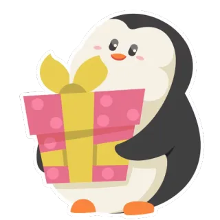 🥳 企鹅, 礼物, 可爱, 卡通, 动物, 庆祝, 礼品 telegram sticker