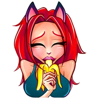 🍌 Cartoon, Katzenmädchen, Anime, Rote Haare, Banane, Illustration telegram sticker