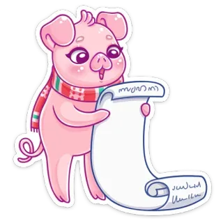 📃 cerdo, animal, bufanda, dibujos animados, lindo, lista, pergamino telegram sticker