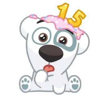 😮 dog, cartoon, animal, cute, cake, number 15, celebration telegram sticker