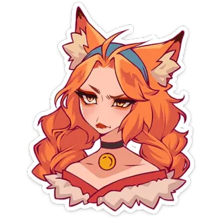🤨 raposa, orelhas de animal, anime, desenho animado, cabelo laranja, garota whatsapp sticker