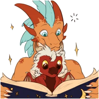 📖 มังกร, แฟนตาซี, อ่าน, น่ารัก, การ์ตูน, ครอบครัว telegram sticker