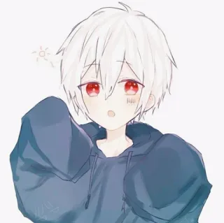 🎟 Anime, Anak laki-laki, mata merah, rambut putih, imut, hoodie telegram sticker