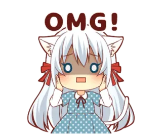 😨 OMG! Anime, Katzenohren, geschockt, überrascht, Chibi, süß, Kawaii telegram sticker