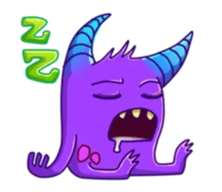 😴 ZZZ monster, schlafend, lila, cartoon, hörner, zzz, müde whatsapp sticker